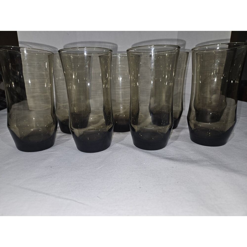 Set of 8 Vtg Libbey Tawny Brown Drinking Glass Tumblers 12oz.